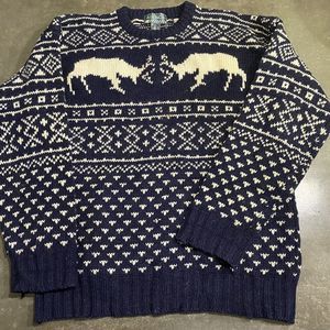 Vintage Agenda Shetland Wool XL 100% Shetland Wool Deer Buck Fighting Sweater